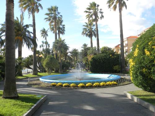 瓦拉泽Vecchie Mura的棕榈树公园中央的喷泉