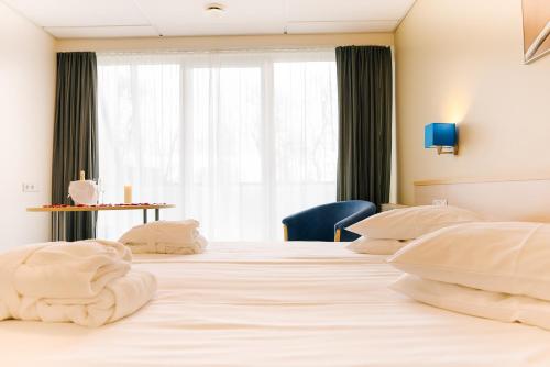 库雷萨雷Asa Spa Hotel的一间卧室配有一张带白色床单的床和一扇窗户。