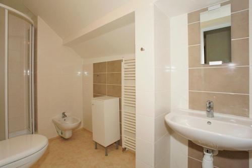 卡什佩尔斯凯霍里U Kašny的白色的浴室设有水槽和卫生间。