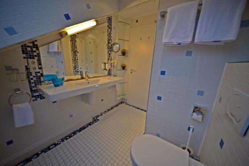 黑尔戈兰岛奎西公寓奎西萨那酒店的一间带卫生间、水槽和镜子的浴室