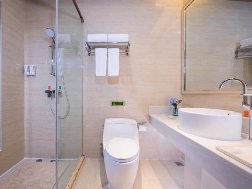 Wanzhi维也纳3好酒店(芜湖县汽车站店)的浴室配有卫生间、盥洗盆和淋浴。