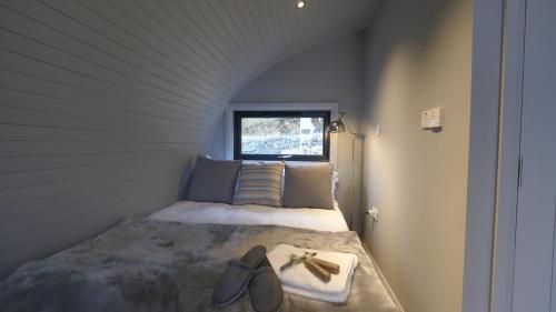 拉斯诺拉The Bee Pods的一间小卧室,配有一张带窗户的床
