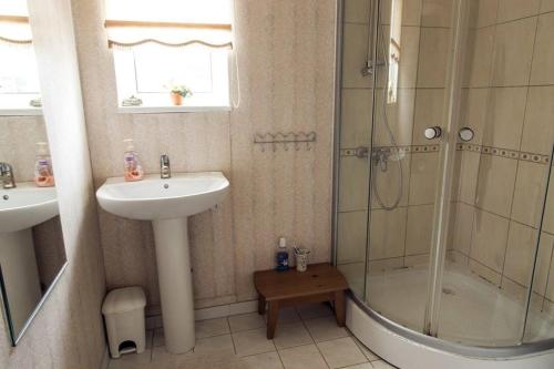 珀尔察马Vahe Guest House的一间带水槽和淋浴的浴室