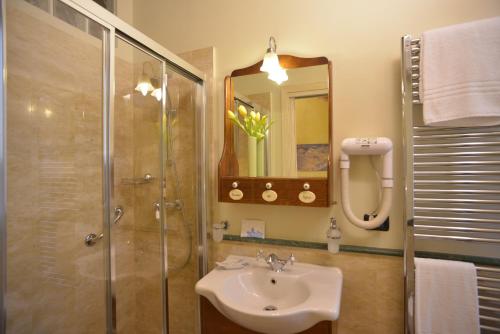 佛罗伦萨提多里之家住宿加早餐旅馆的带淋浴、盥洗盆和镜子的浴室