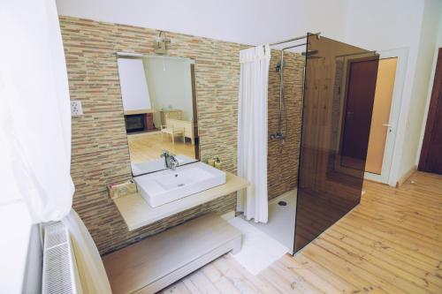 克鲁舒纳奥格尔宾馆的一间带水槽和镜子的浴室