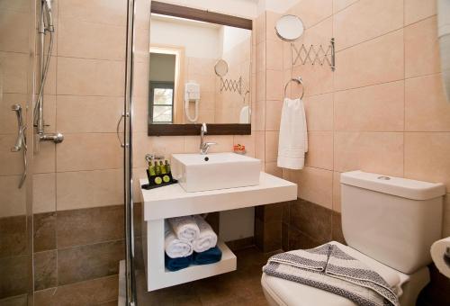 马苏里MasouriBlu Boutique Hotel的一间带水槽、卫生间和淋浴的浴室