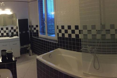 Auneuil达米斯度假屋的带浴缸和盥洗盆的浴室