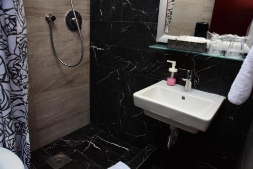萨格勒布子午线16酒店的一间带水槽和淋浴的浴室