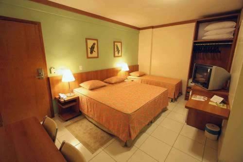 卡达斯诺瓦斯Golden Dolphin Caldas Novas的酒店客房设有两张床和电视。