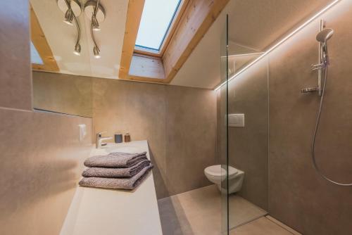 普拉托·阿罗·斯泰尔维奥加尼彻内之家公寓式酒店的带淋浴、盥洗盆和卫生间的浴室