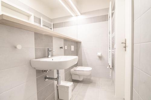 苏希采Garni hotel Roušarka的白色的浴室设有水槽和卫生间。
