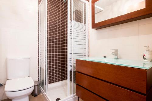 拉普埃夫拉德瓦尔韦尔德Casa Rural Galana的浴室配有卫生间、盥洗盆和淋浴。