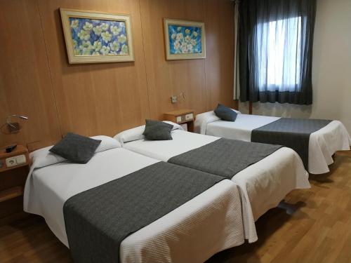 诺艾恩Iraipe Izaga Hostal的酒店客房设有两张床和窗户。
