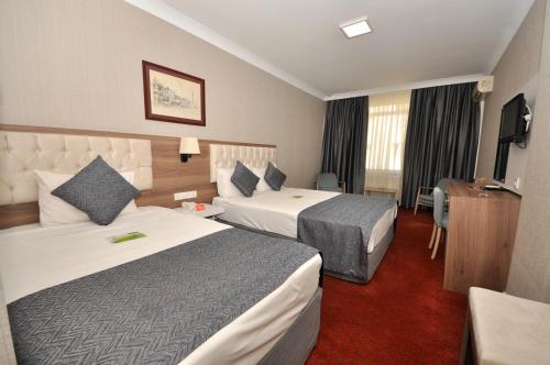 安卡拉古客特酒店的酒店客房设有两张床和电视。