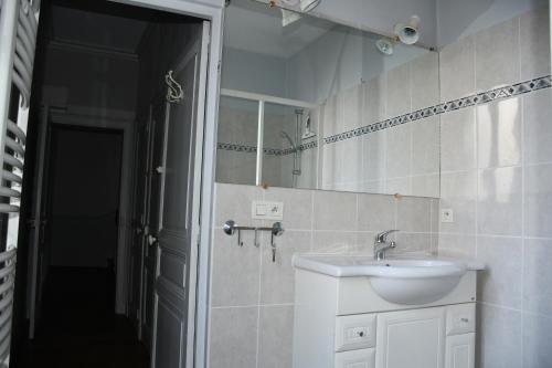 里摩日Maison bourgeoise Haussmannienne - Gîtes de France的一间带水槽和镜子的浴室