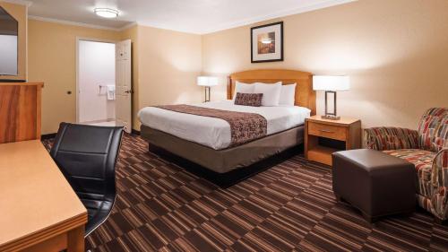 安大略安大略机场贝斯特韦斯特普勒斯酒店的配有一张床和一把椅子的酒店客房
