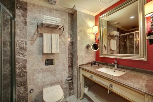 伊斯坦布尔哈里福克斯酒店的一间带水槽、卫生间和镜子的浴室