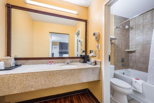 哥伦布Econo Lodge的一间带水槽、卫生间和镜子的浴室
