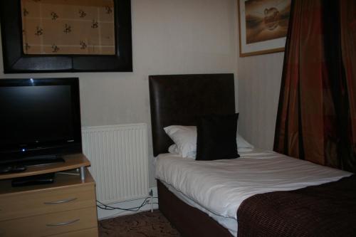 格文罗耶尔酒店的配有一张床和一台平面电视的酒店客房