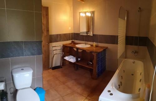 韦拉斯Hotel os Moinhos的带浴缸、盥洗盆和卫生间的浴室