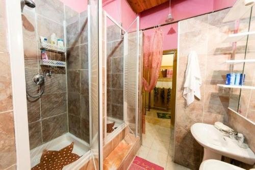 罗马SUNSHINE HOSTEL的带淋浴和盥洗盆的浴室