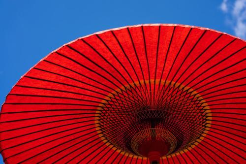 八王子市Kougetsu Sanso -- Moon Villa in Tokyo的蓝色的伞,背景