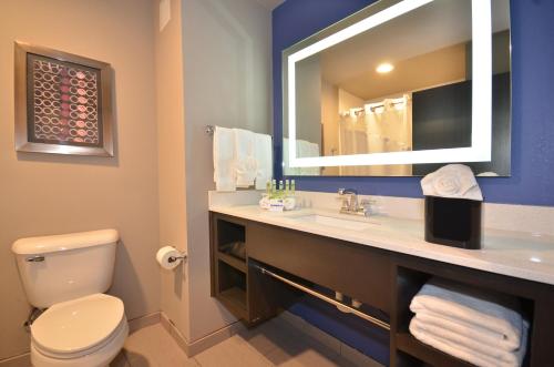 俄克拉何马城俄克拉何马城中部机场区智选假日套房酒店的浴室设有卫生间和带镜子的盥洗盆