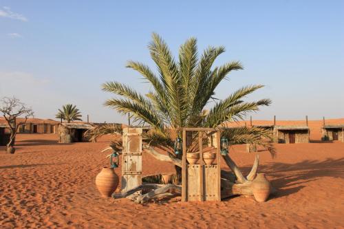 Al WāşilNomadic Desert Camp的沙漠中间的棕榈树