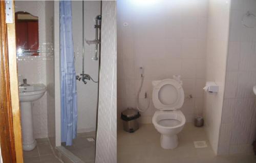 莫罗戈罗爱可酒店的浴室设有卫生间和水槽,两幅图片