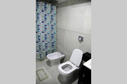 马德普拉塔Luminoso departamento de dos ambientes externo的一间带卫生间和水槽的浴室