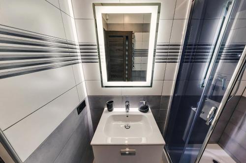 帕利亚尼西亚Cottage Diamant Y&M的一间带水槽和镜子的浴室