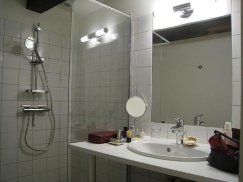 Bévau - B&B bio的一间带水槽和镜子的浴室