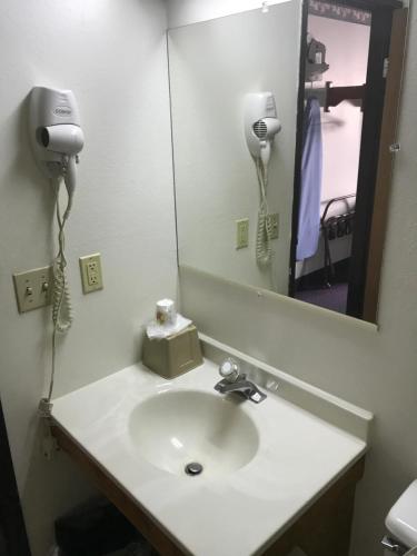 彼得斯堡Best Inn的浴室水槽、吹风机和镜子