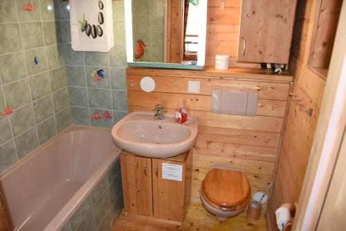 上陶恩MaRei-Hütte的一间带水槽、浴缸和卫生间的浴室