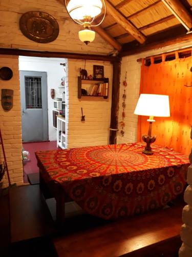 亚特兰蒂斯达LA CABAÑA的一间卧室配有一张床,里面装有灯
