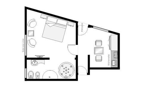 开普敦Camps Bay Ruby Suite的黑白的平面图