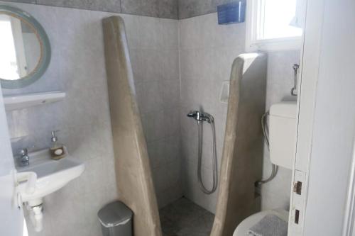洛加拉斯STAVROS STUDIOS的带淋浴、卫生间和盥洗盆的浴室