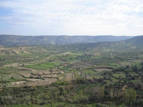 莱图尔Casa Rural Albayacín的享有山谷的空中景致,山谷中种有田野和树木