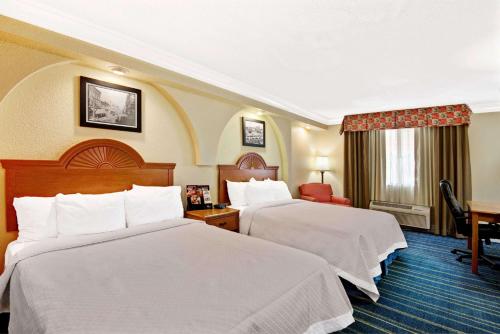 圣安东尼奥戴斯酒店 - 圣安东尼奥机场汽车旅馆的酒店客房配有两张床和一张书桌
