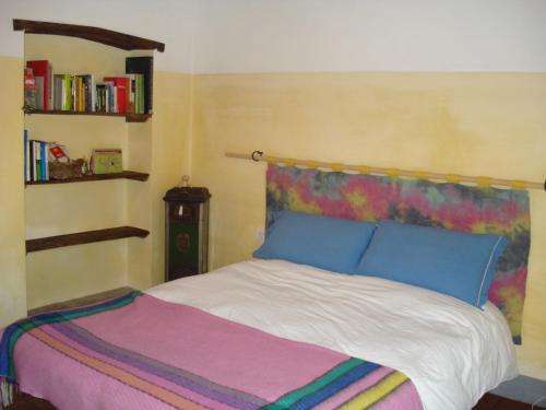 基安蒂格雷夫Il Cielo Bio - Il più piccolo B&B del Chianti的一间卧室配有一张带彩色毯子的床
