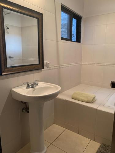 特古西加尔巴Casa Sur的一间带水槽、浴缸和镜子的浴室