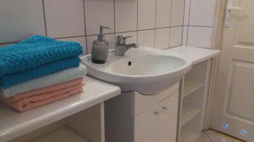 科瓦雷Domek u Domny的一间带水槽和台面毛巾的浴室