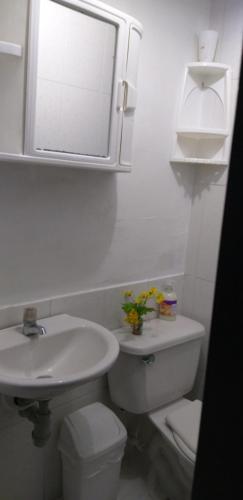 麦德林CENTRO! San Lorenzo - Downtown - Apto con 2 Hab & Parqueadero的白色的浴室设有水槽和卫生间。