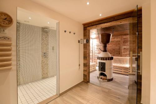 奥伯斯特多夫Elements Hotel Christlessee的带淋浴的浴室和玻璃门