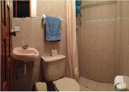科塔卡奇Hostal Jora Continental的浴室配有卫生间、盥洗盆和淋浴。
