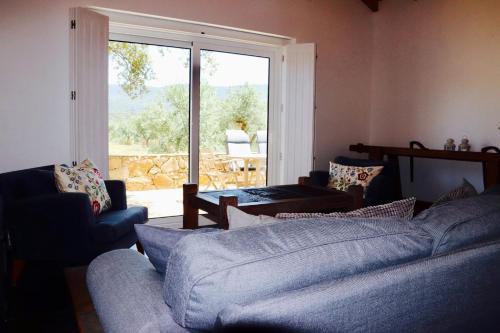 波塔莱格雷Casa do Sobreiro-Quinta do Briando的带沙发和大窗户的客厅