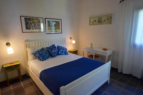 圣维托罗卡波Baglio La Luna - B&B的一间卧室配有一张带蓝色枕头的大床