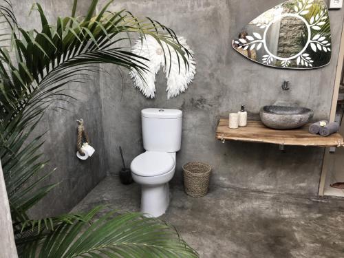 乌鲁瓦图Incense Impossible Beach-Adults Only的一间带卫生间、水槽和镜子的浴室