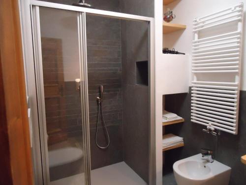 科尔蒂纳丹佩佐Sweet Home的带淋浴和盥洗盆的浴室
