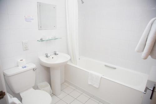 布莱克浦维京成人酒店的白色的浴室设有卫生间和水槽。